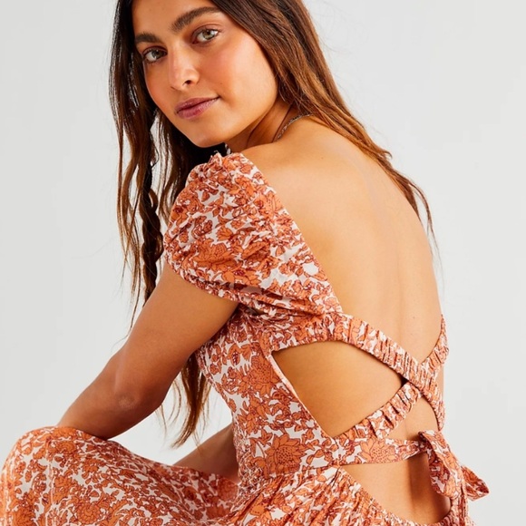 Free People Ultraviolet Maxi Dress in Tea Medium Open Back Boho Floral - Picture 5 of 12